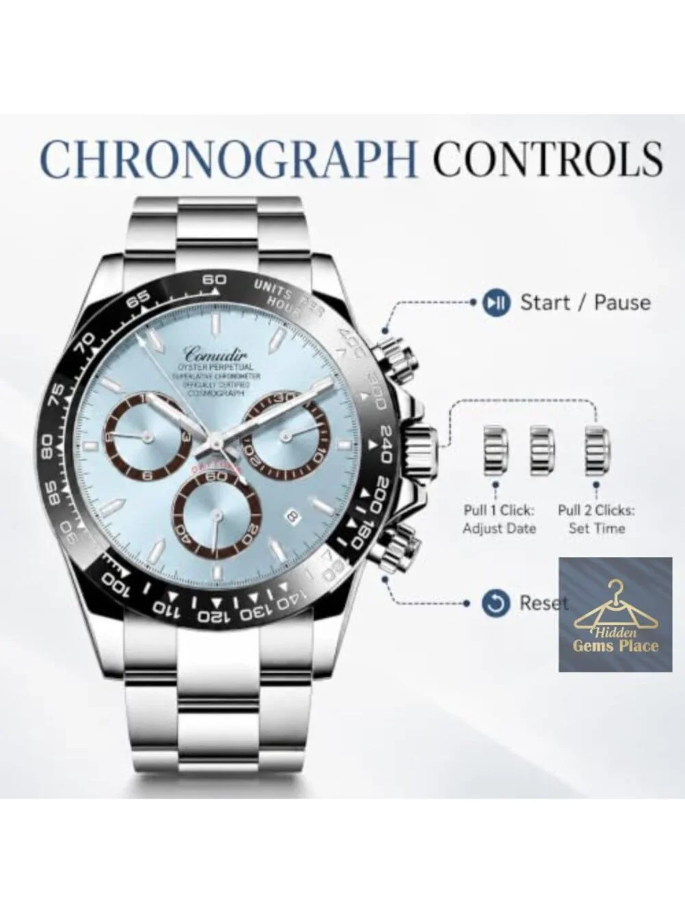 Men's Panda Chronograph Quartz Watch Sapphire Crystal Silicone Strap Water